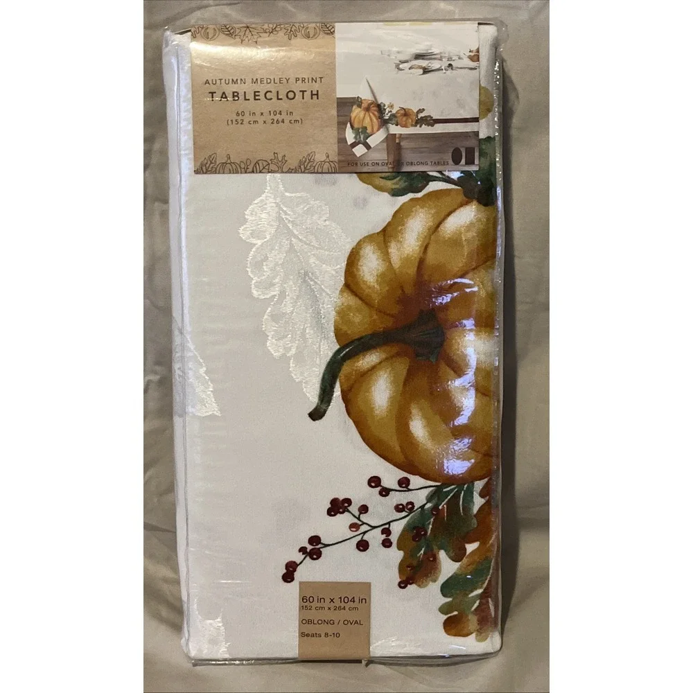 Autumn Medley Pumpkin Pattern 60x104 Thanksgiving Tablecloth New!